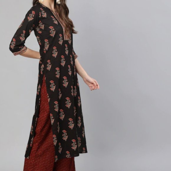 Women Black Ethnic Motifs Printed Pure Cotton Kurta with Palazzos & With Dupatta - Picture 3 of 6